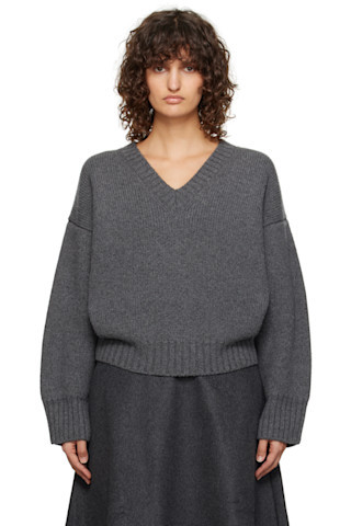 Gray Compact V-Neck Sweater | SSENSE