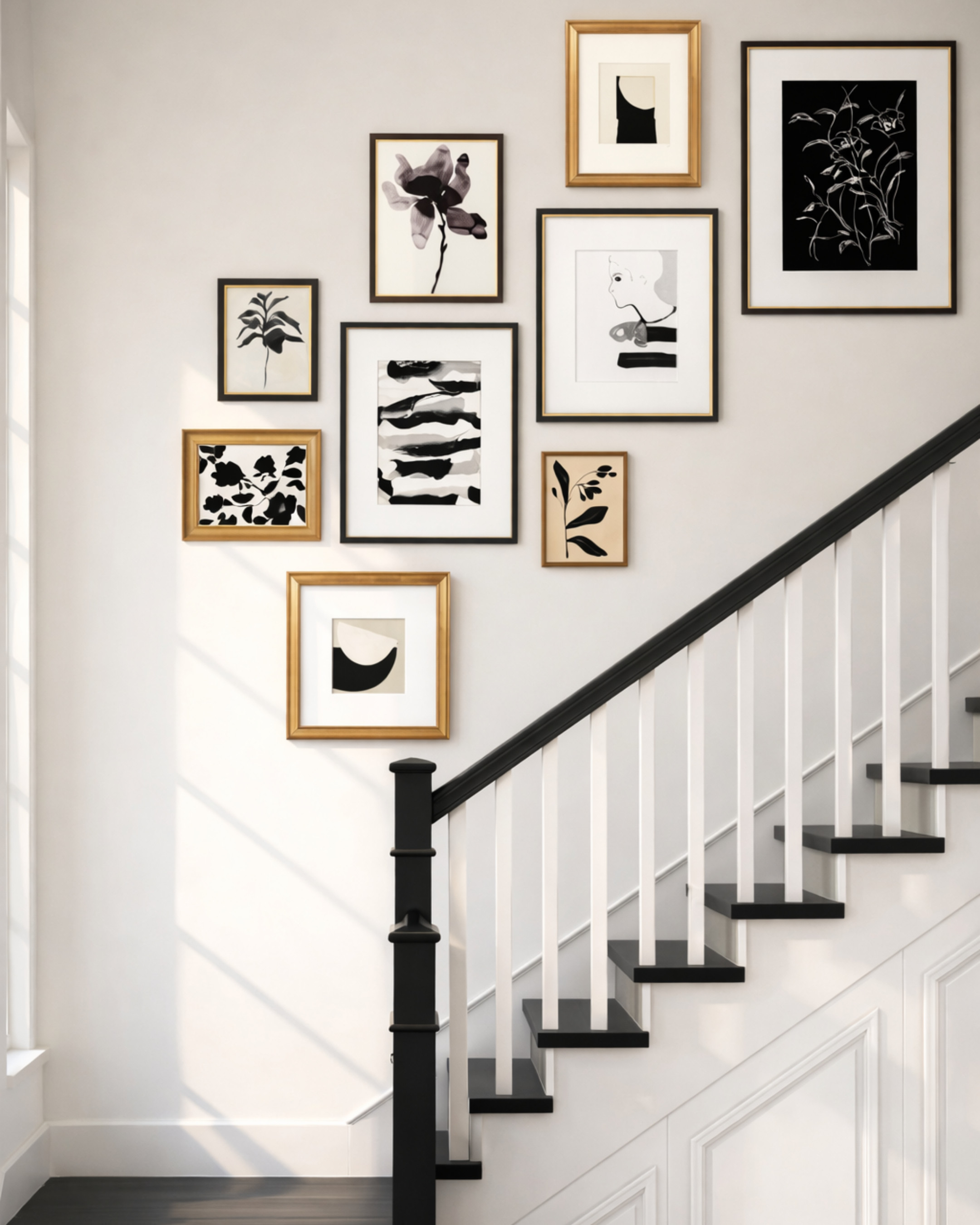 This is proof that small design details make the biggest impact. ✨
From the black stair treads and handrail to the perfectly spaced gallery wall, every element here works together to create a space that feels custom, elevated, and timeless.

The secret?
✔️ Code-compliant stair proportions (no cramped steps)
✔️ High-contrast black + white palette
✔️ Art arranged to follow the stair line
✔️ Warm daylight to soften the look

It’s classic, modern, and livable all at once—and exactly how you turn a “pass-through” space into a design feature.

Would you add a gallery wall to your staircase? 👇🖤 

 #LTKHome