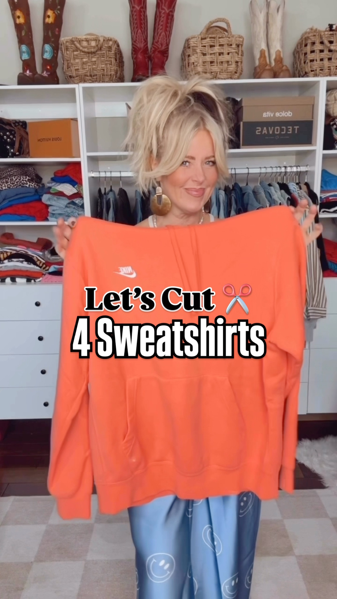 Cutting 4 sweatshirts that my daughter was getting rid of ✂️
•Coral one - Nike size L 
•Tan one I cropped - Champion M
•Other neutral one w/side cuts - Nike XL
•Smiley one - Gildan XL 
👖These Levi’s I’m wearing are so good! They are a curvy fit too. I always size up to a 30 in Levi’s. 
🎽This camo and leopard tanks are perfect for layering. I’m in a medium. 

#LTKOver40 #LTKStyleTip #LTKFindsUnder100