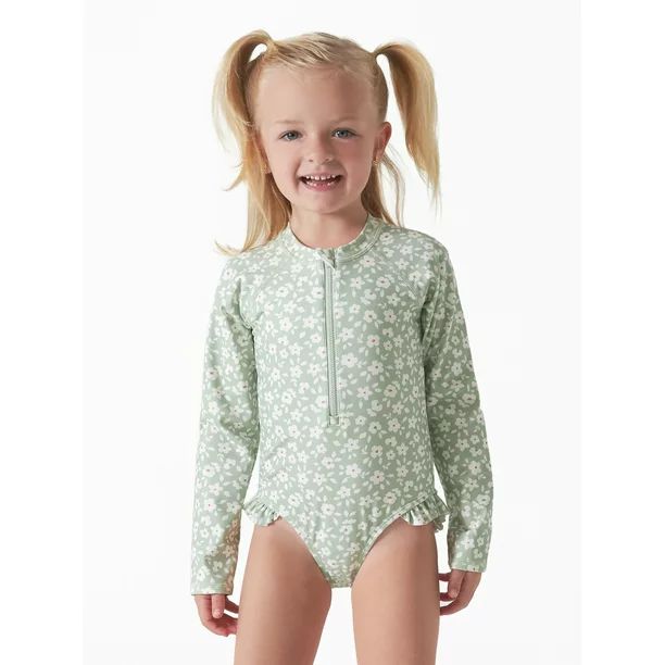 Modern Moments by Gerber Baby and Toddler Girls Long Sleeve Rash Guard Swimsuit with UPF 50+, Siz... | Walmart (US)