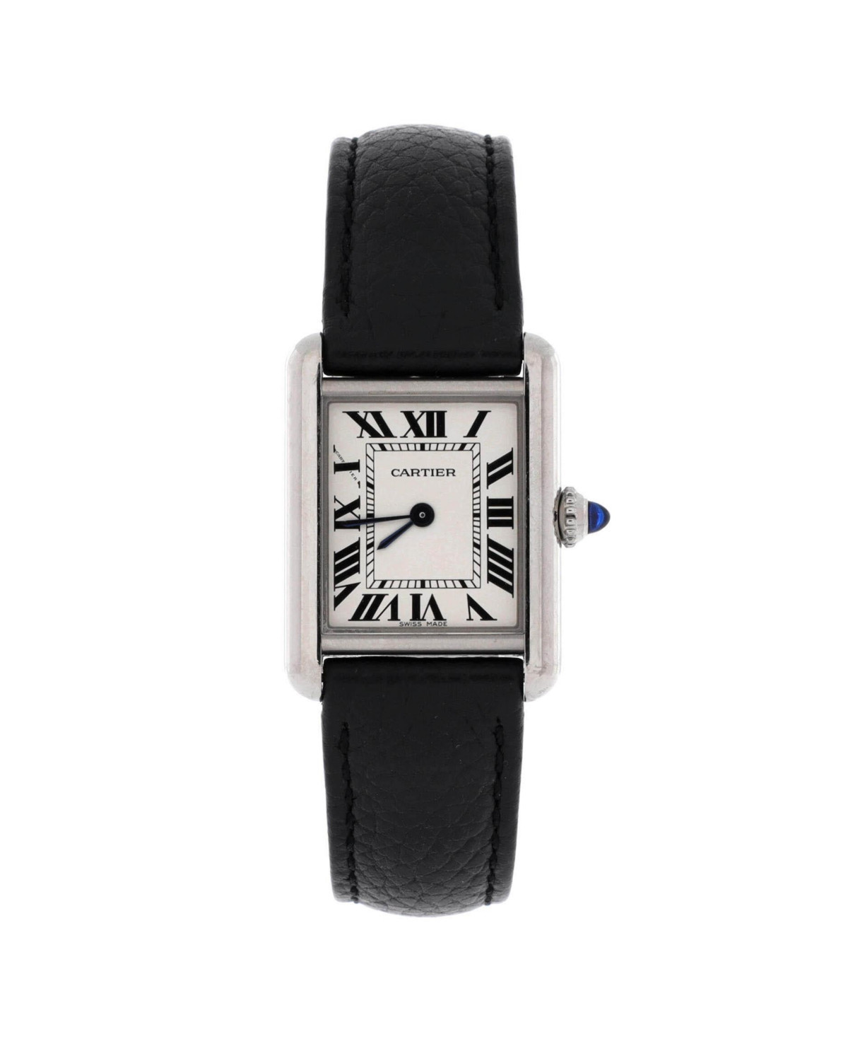 Pre-Owned Cartier Must de Cartier Tank Quartz Watch in Stainless Steel and Leather 22mm - Dial color: natural | Macy's