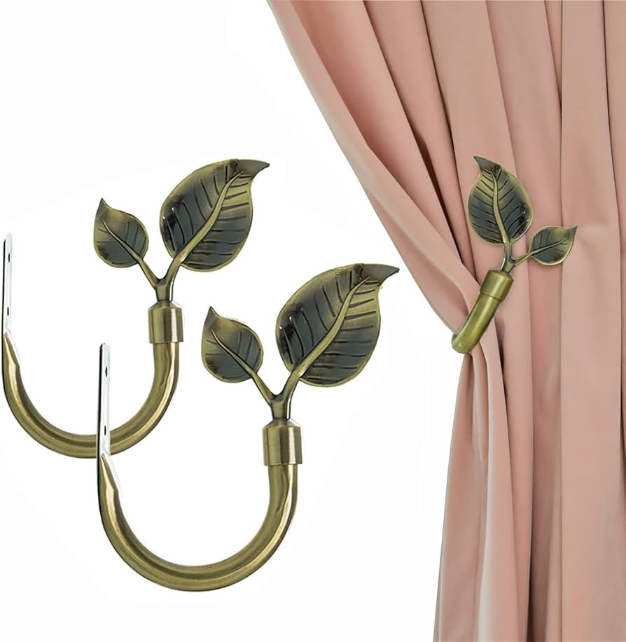 Leaf Shaped Curtain Holdbacks 2pcs, Handmade Metal Curtain Side Holders for Wall, Antique Bronze ... | Amazon (US)