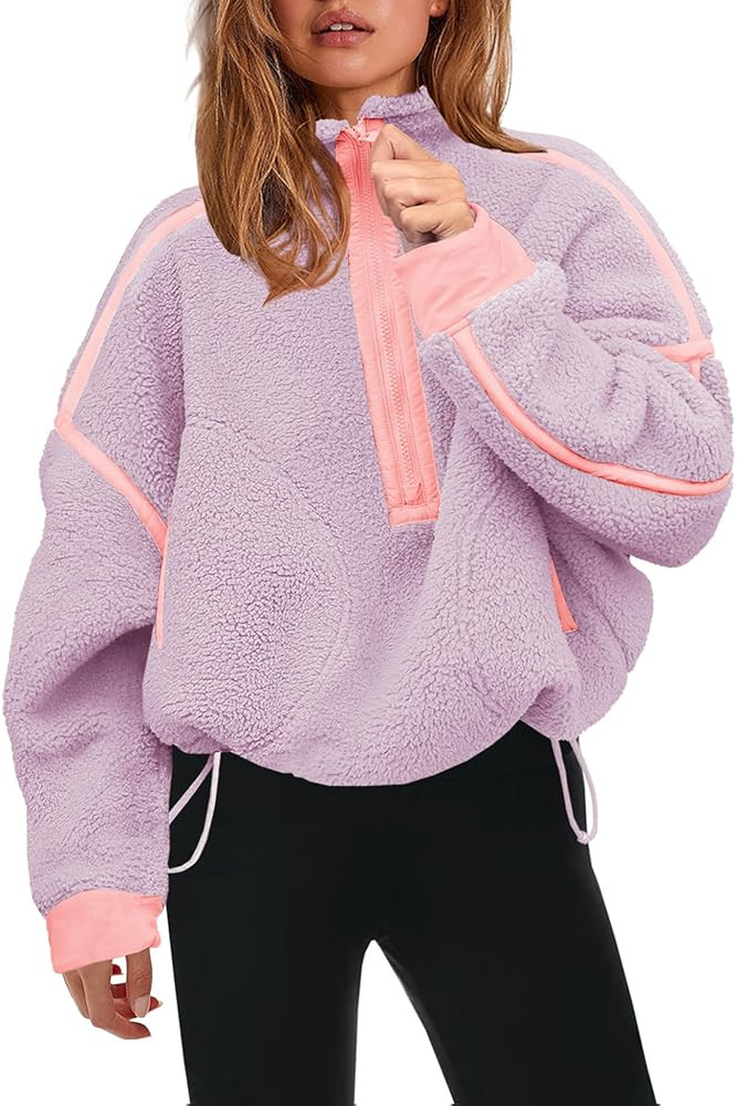 Panadila Womens Half Zip Sherpa Fleece Pullover Soft Oversized Sweatshirt with Pockets Warm Fuzzy... | Amazon (US)