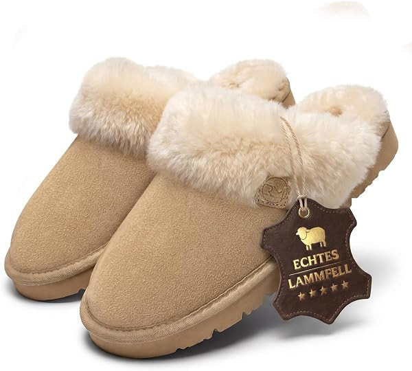 Rohn Moden Lammfell Hausschuhe Damen\u2013 Talea \u2013 Warme Hausschuhe Damen mit Schaffell & ru... | Amazon (DE)