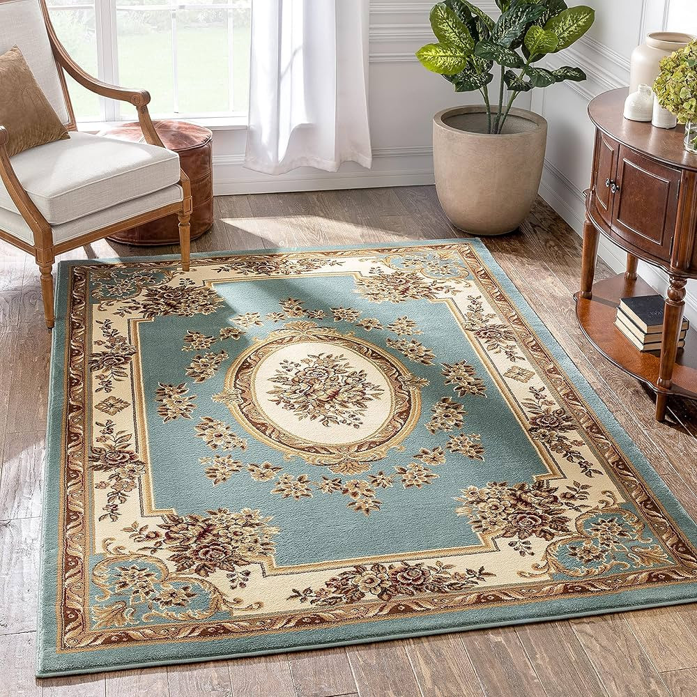 Well Woven Emilia Medallion Light Blue Floral Border Traditional 6'7" x 9'3" Area Rug | Amazon (US)