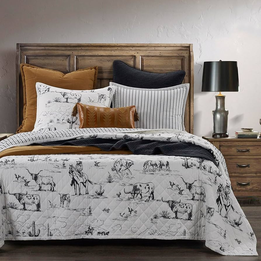 H HIEND ACCENTS Paseo Road Ranch Life Western Bedding, 3 Piece King Size Quilt Set, White Black C... | Amazon (US)