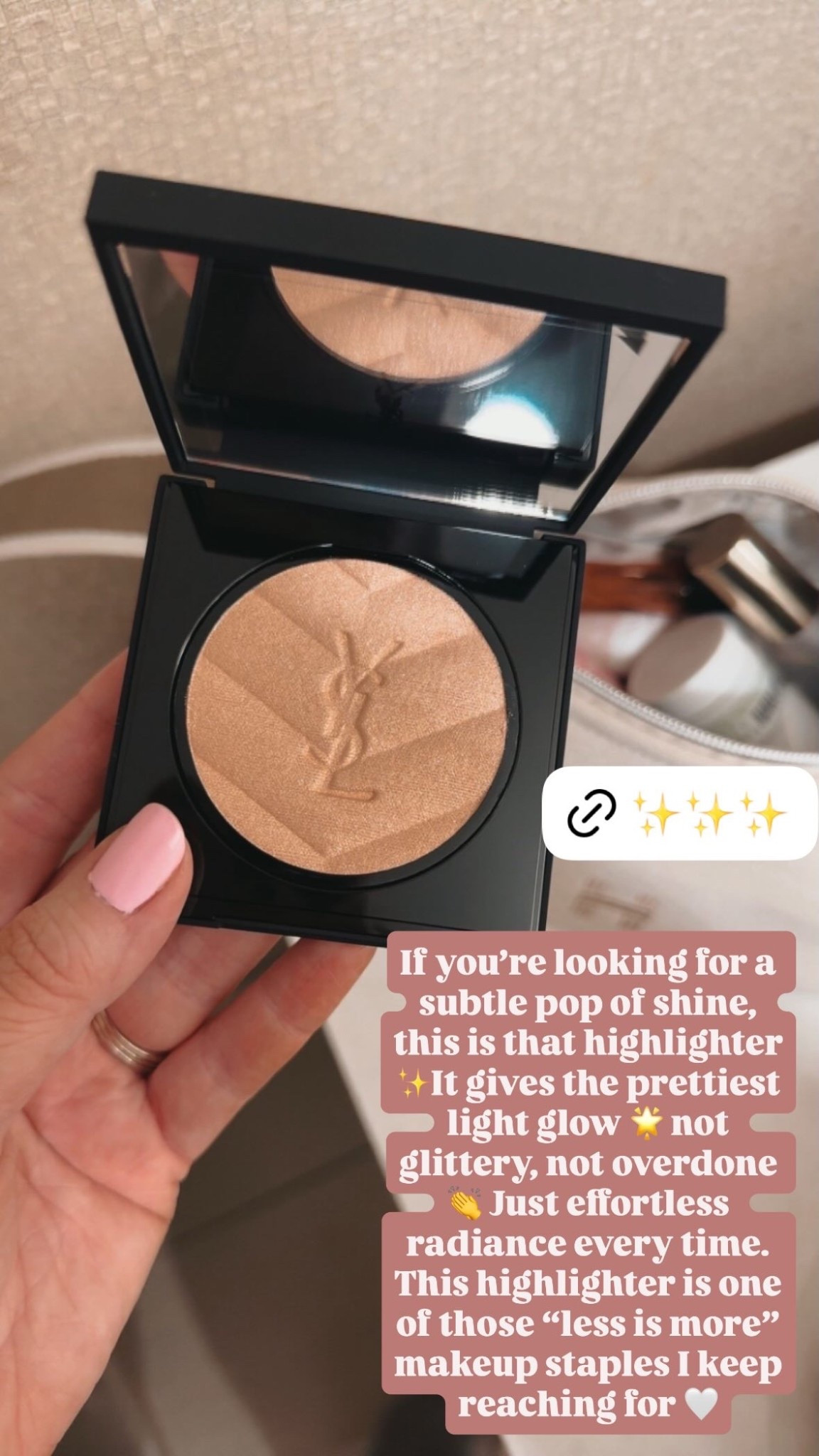 If you’re looking for a subtle pop of shine, this is that highlighter ✨It gives the prettiest light glow 🌟 not glittery, not overdone 👏 Just effortless radiance every time. This highlighter is one of those “less is more” makeup staples I keep reaching for 🤍ysl highlighter | luxury makeup | subtle glow highlighter | natural glow makeup | soft glow beauty | everyday highlighter | luminous skin | radiant makeup | no glitter highlighter | light glow makeup | luxury beauty finds | high end makeup | beauty gift ideas | luxury beauty gifts | makeup gift guide | last minute beauty gifts | gifts for her | stocking stuffer beauty | holiday beauty gifts | makeup lover gift ideas | effortless makeup look | glow from within makeup | chic beauty staples | best highlighter for natural glow

#LTKHoliday #LTKBeauty #LTKmorningroutine