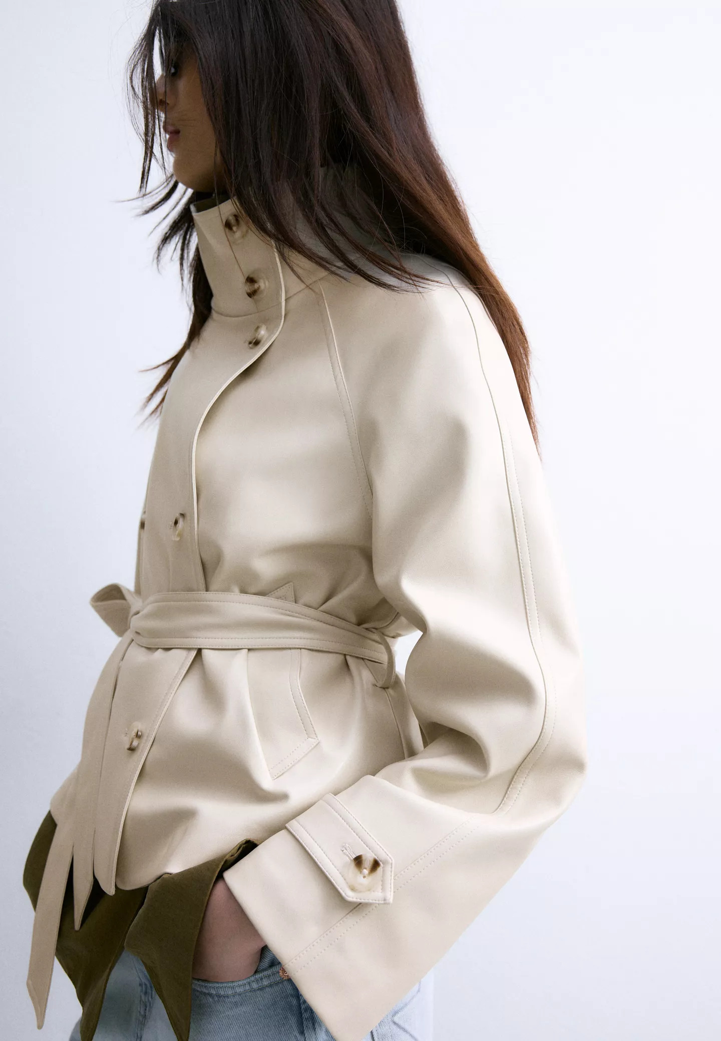 High neck leather effect trench coat - Women's fashion | Stradivarius United Kingdom | Stradivarius (UK)
