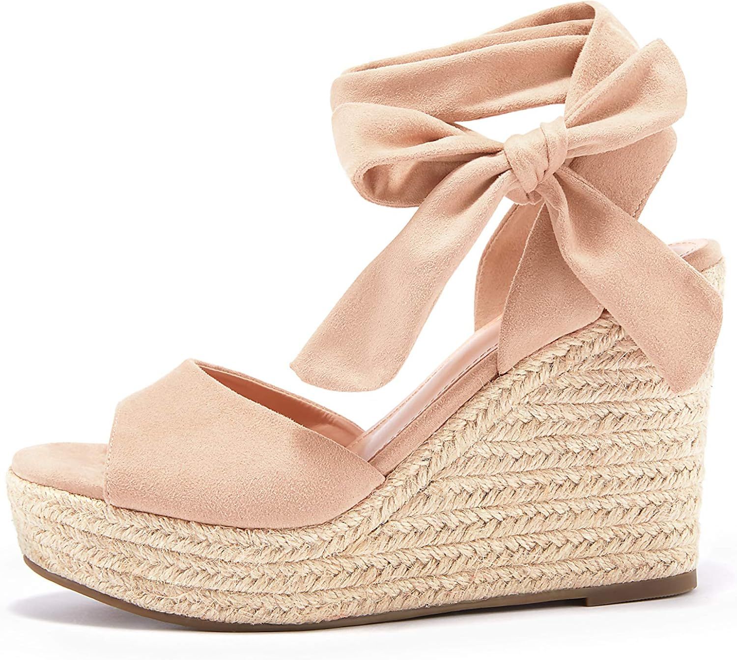 Seraih Womens Lace up Platform Wedges Sandals Classic Ankle Strap Shoes | Amazon (US)