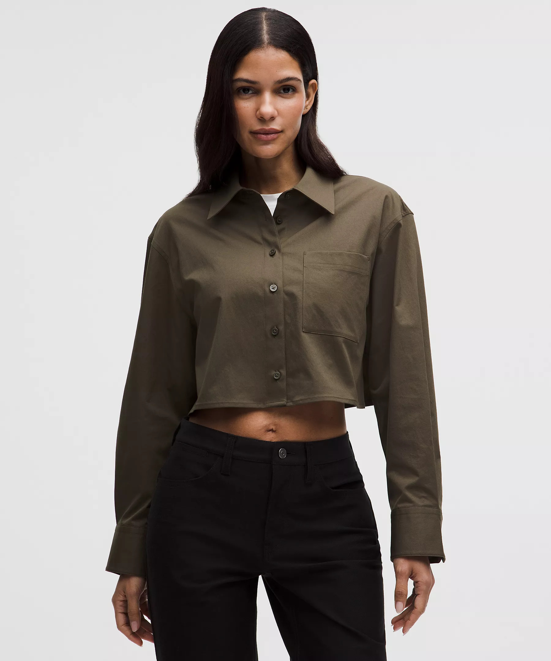Woven Cropped Button-Up Long-Sleeve Shirt | Lululemon (US)
