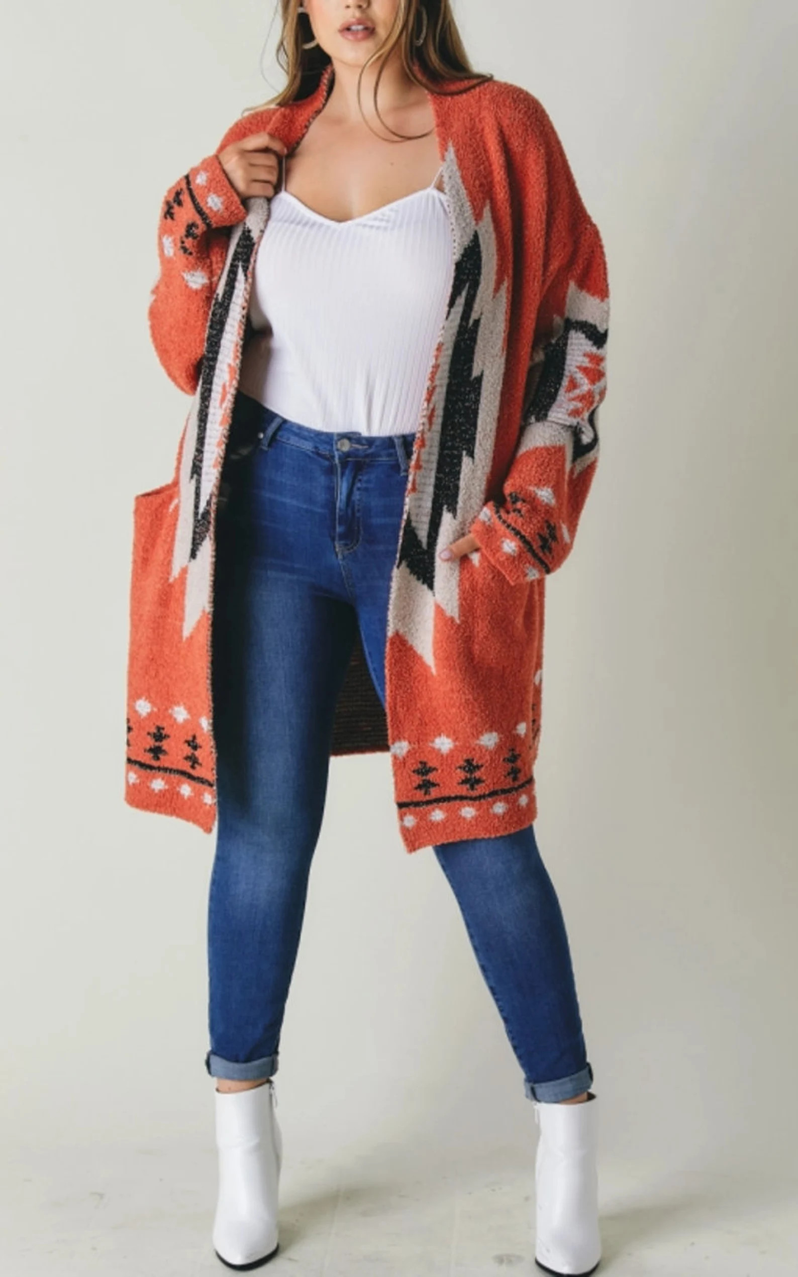 Plus Size Boho Aztec Tribal Cowichan Blanket Western Knit Long - Etsy | Etsy (US)