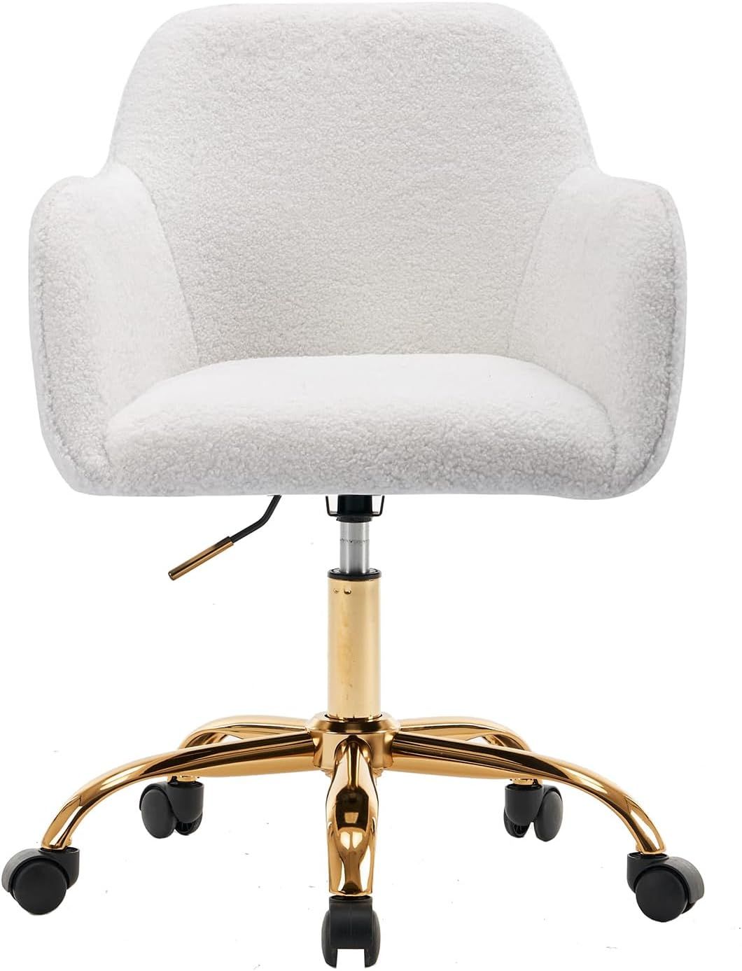 Modern Teddy Home Office Chair, Upholstered Cute Desk Chair with Gold Metal Legs, Adjustable Swiv... | Amazon (US)