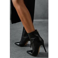 Womens Leather Look Stiletto Pointed Ankle Boots - Black - 8 | boohoo (US & Canada)