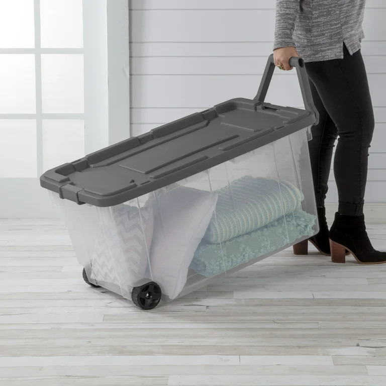 Sterilite 160 Quart Wheeled Stacker, Extra Large Durable Clear Bin, Latch Lid and Pull Handle, Gr... | Walmart (US)