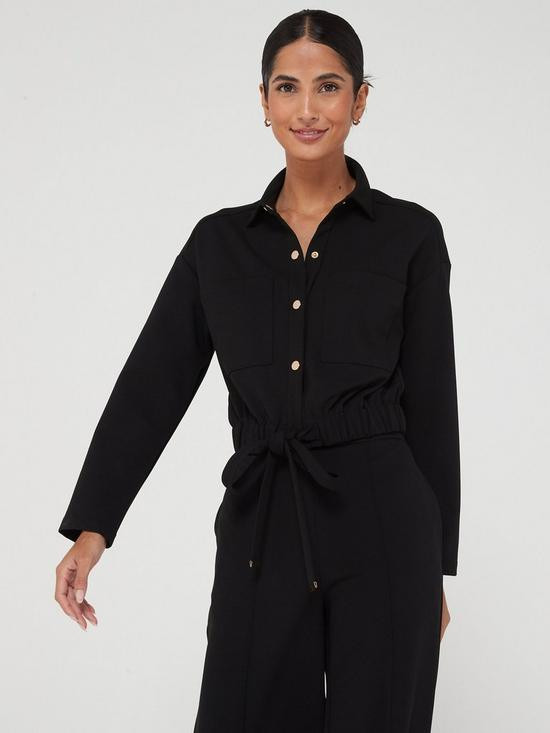 V by Very Co Ord Button Through Crop Jacket - Black | Very (UK)