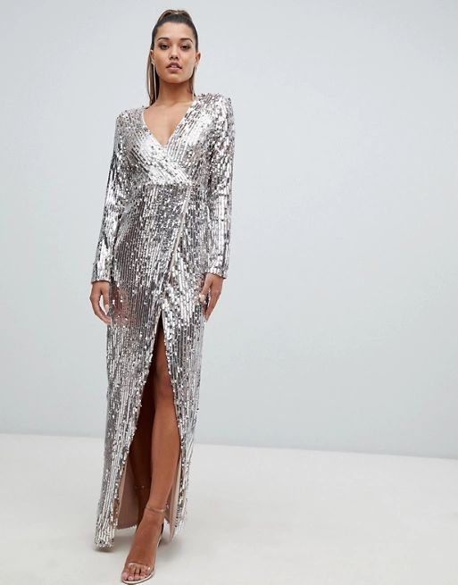Club L fully embellished sequin wrap front maxi dress | ASOS US