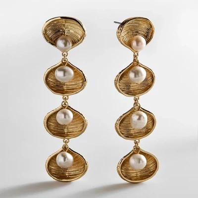 Calypso Seashell Earrings - Gold/Pearl | BaubleBar