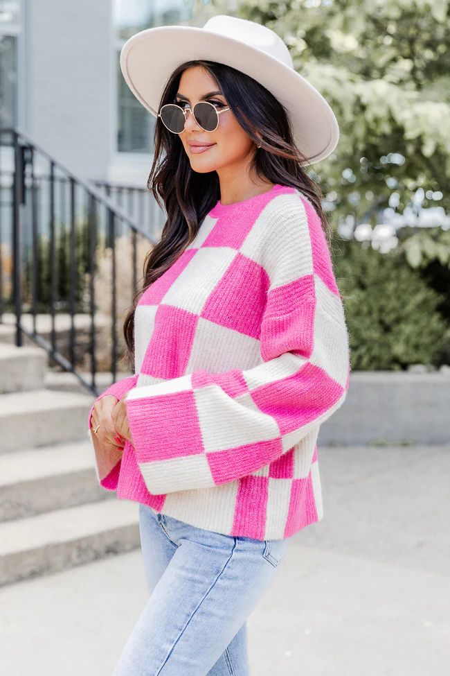 Best Behavior Pink Checkered Sweater | Pink Lily