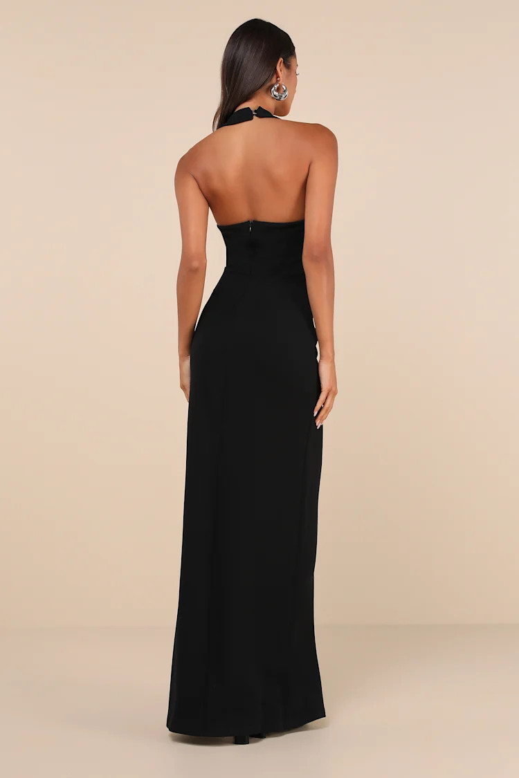 Unforgettable Composure Black Asymmetrical Halter Maxi Dress | Lulus