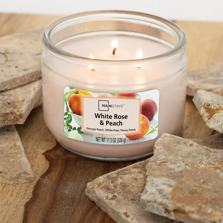 Mainstays White Rose & Peach 3 Wick Candle, 11.5 oz | Walmart (US)