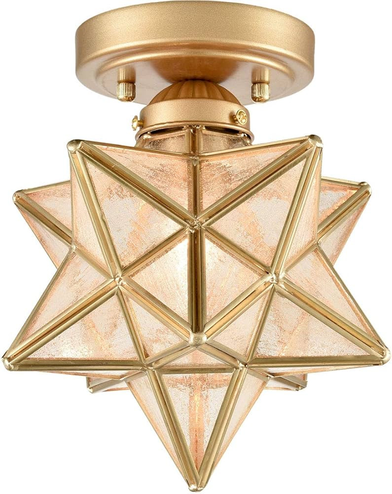 Brass Modern Moravian Star Ceiling Light Semi-Flush Mount with 8 Inch Seeded Glass | Amazon (US)