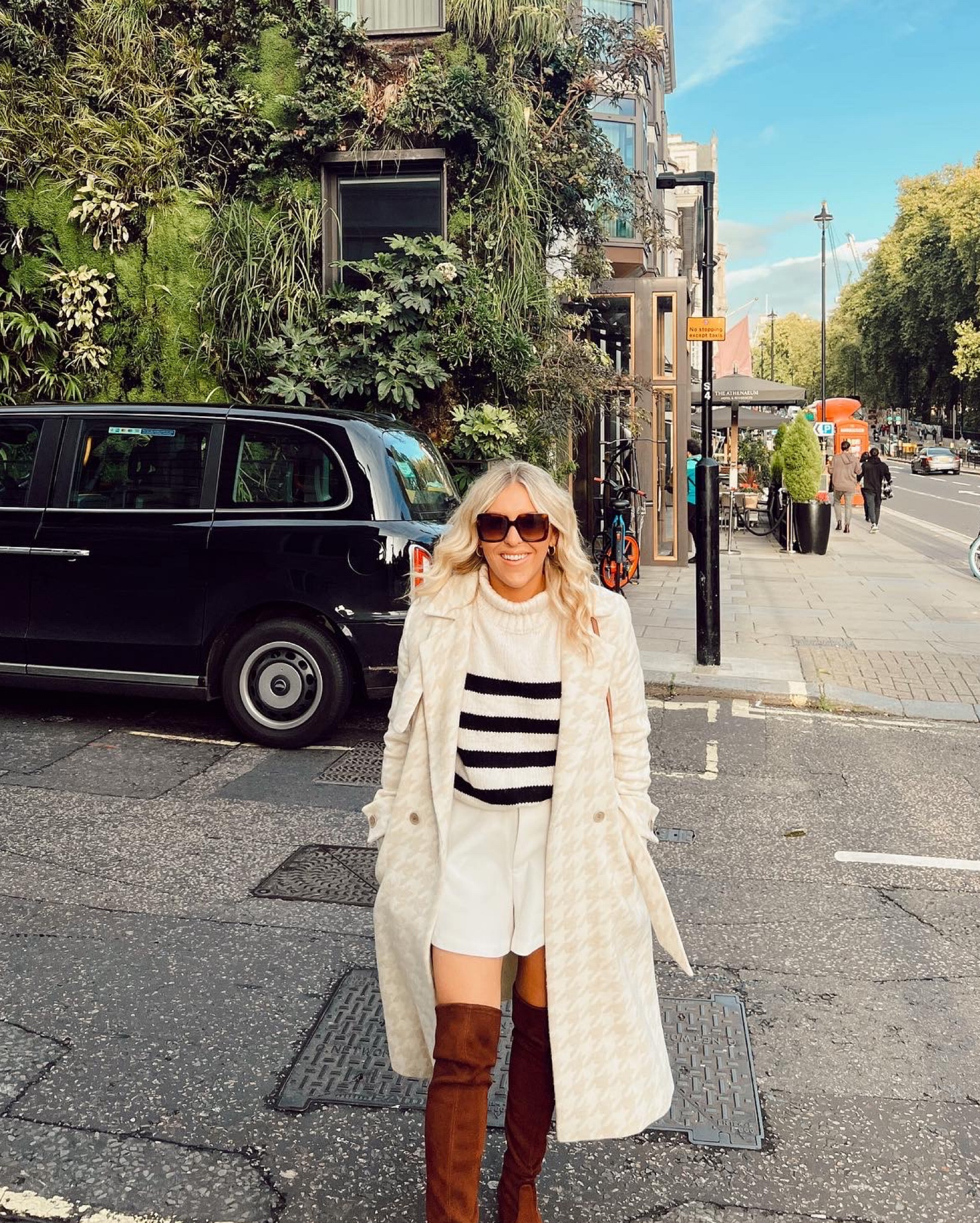 Houndstooth coat - check coat - karen millen lydia millen - karen millen coat - check coat - wool coat - pink coat - cream coat - cream jacket - stripe jumper - striped jumper - and other stories sweater - and other stories sweatshirt - & other stories knitwear - big sunglasses - gucci sunglasses - long coat - knee high boots - over the knee boots - otk boots - thigh high boots - Stuart weitzman boots - Stuart weitzman knee high boots 

#LTKshoecrush #LTKstyletip #LTKSeasonal