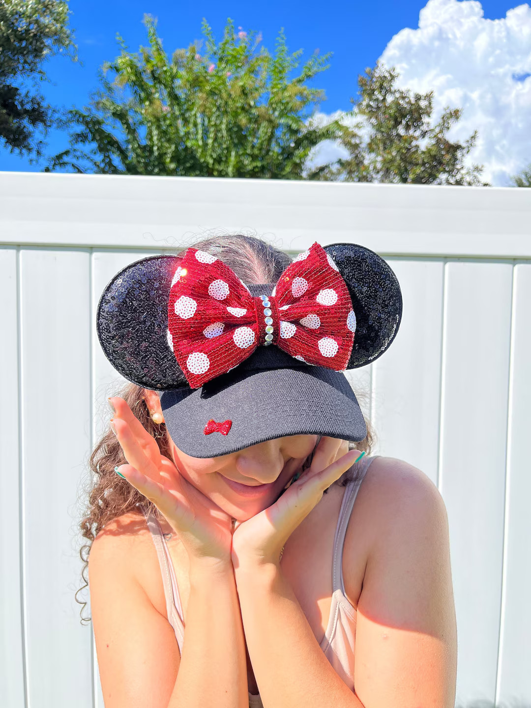 Stuffed Bow, Minnie Mouse Inspired, BLACK VISOR, Red Bow, Mouse Ears, Mickey Ears, Visor, Minnie ... | Etsy (US)