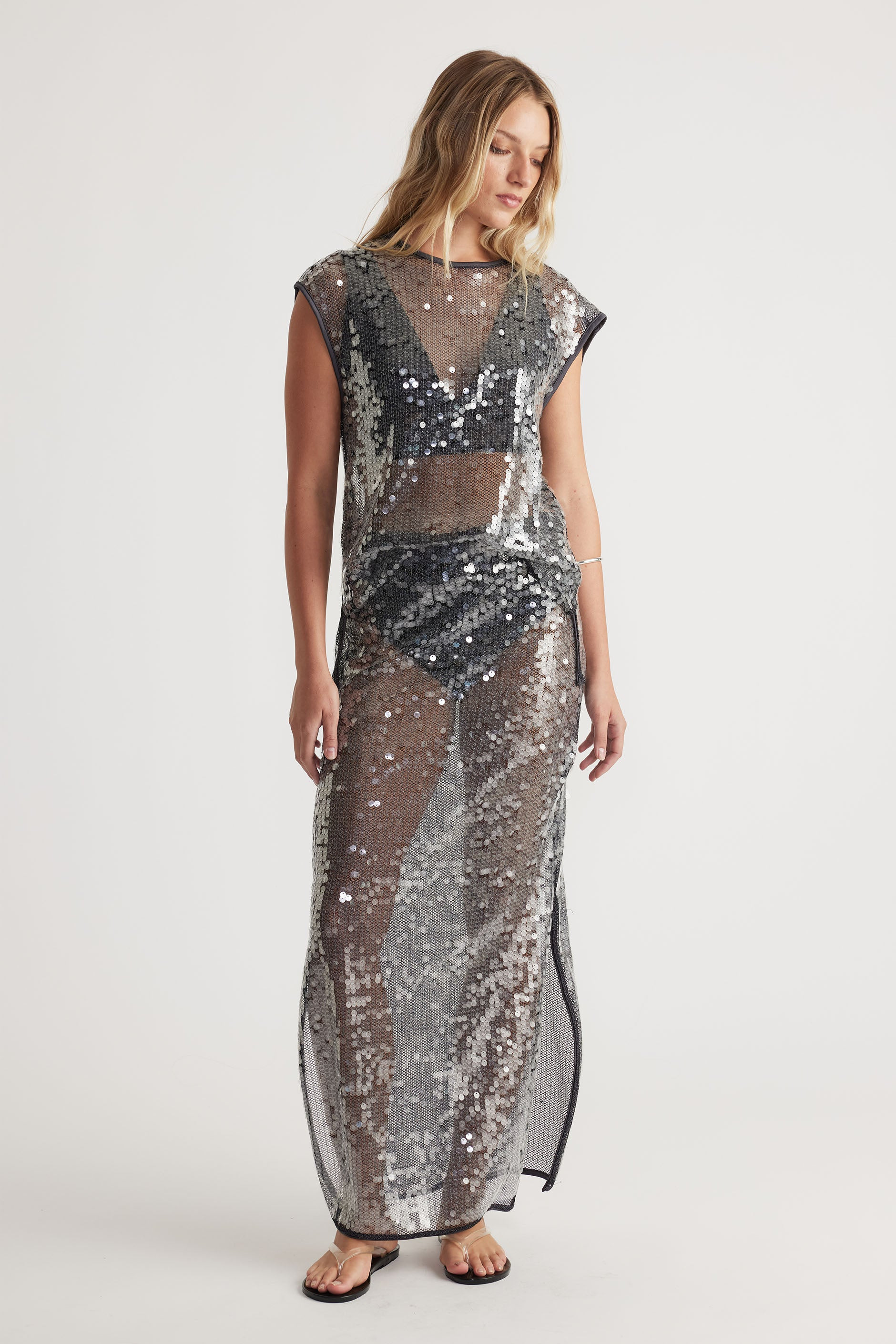 Savannah Sequin Top - Charcoal Sequin | DECJUBA