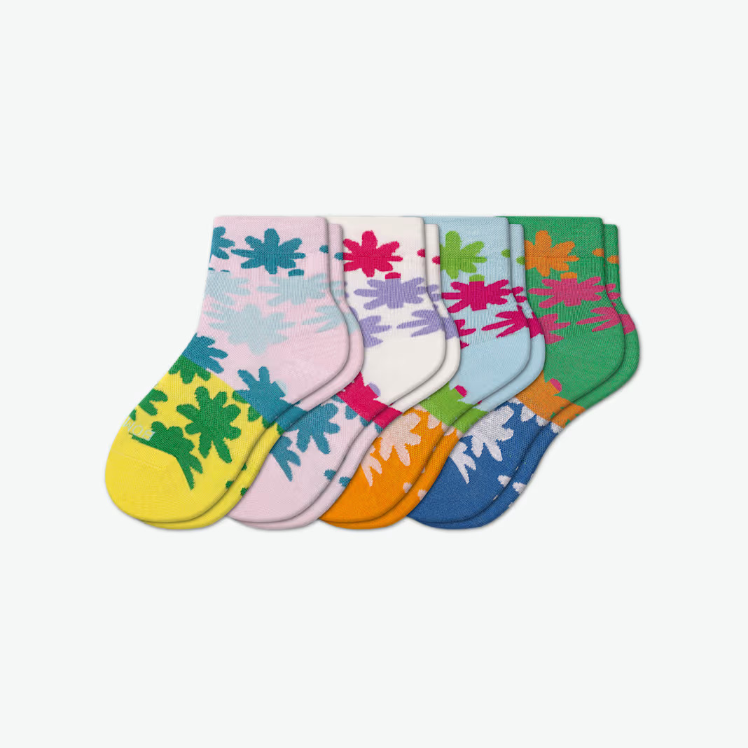 Youth Lightweight Flower Power Quarter Sock 4-Pack | Bombas
