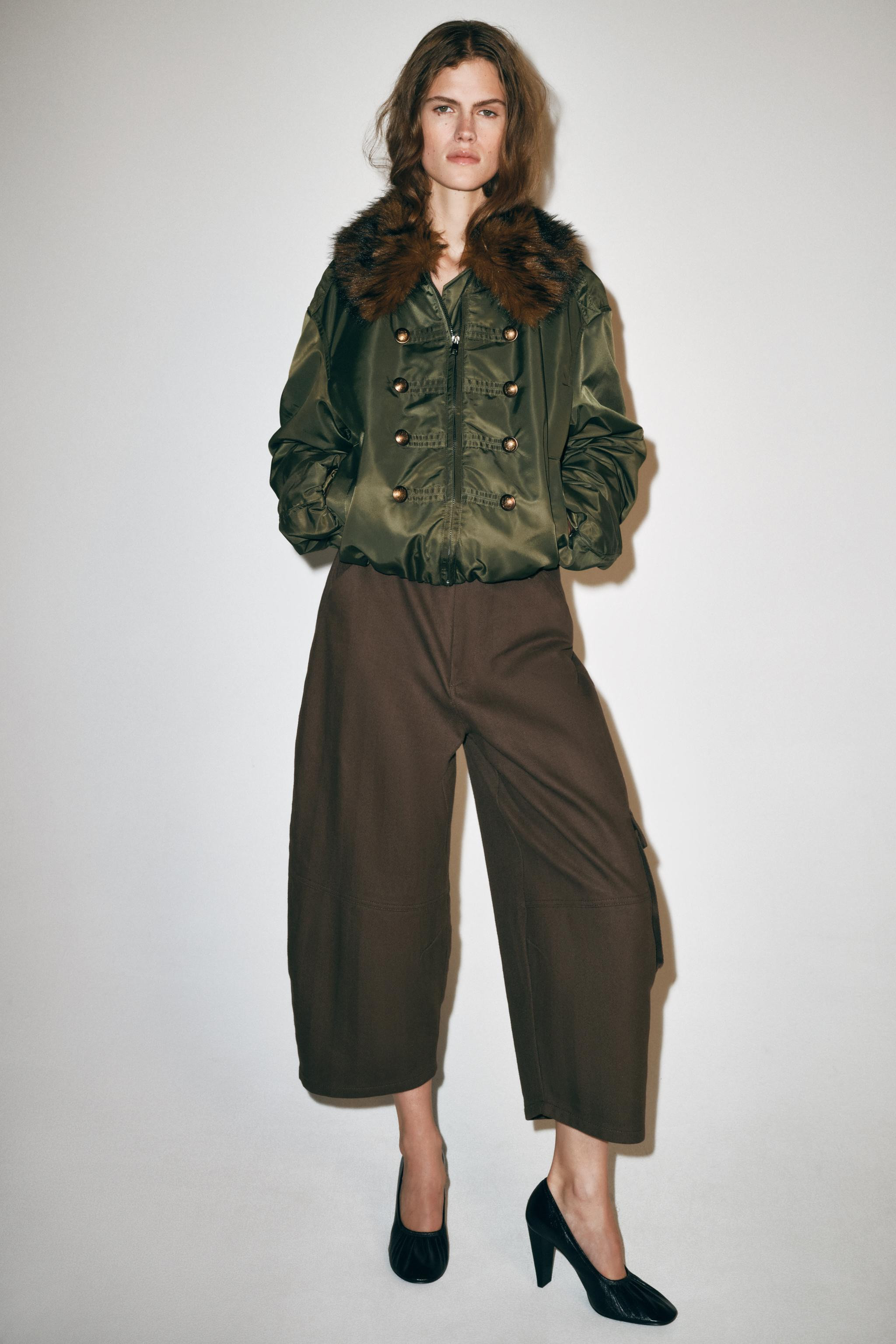 NYLON BOMBER JACKET WITH FAUX FUR COLLAR ZW COLLECTION | Zara US