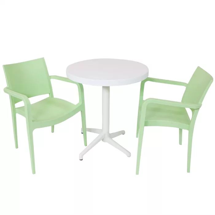 Landon 3pc All-Weather Plastic Patio Dining Set - Light Green - Sunnydaze Decor | Target