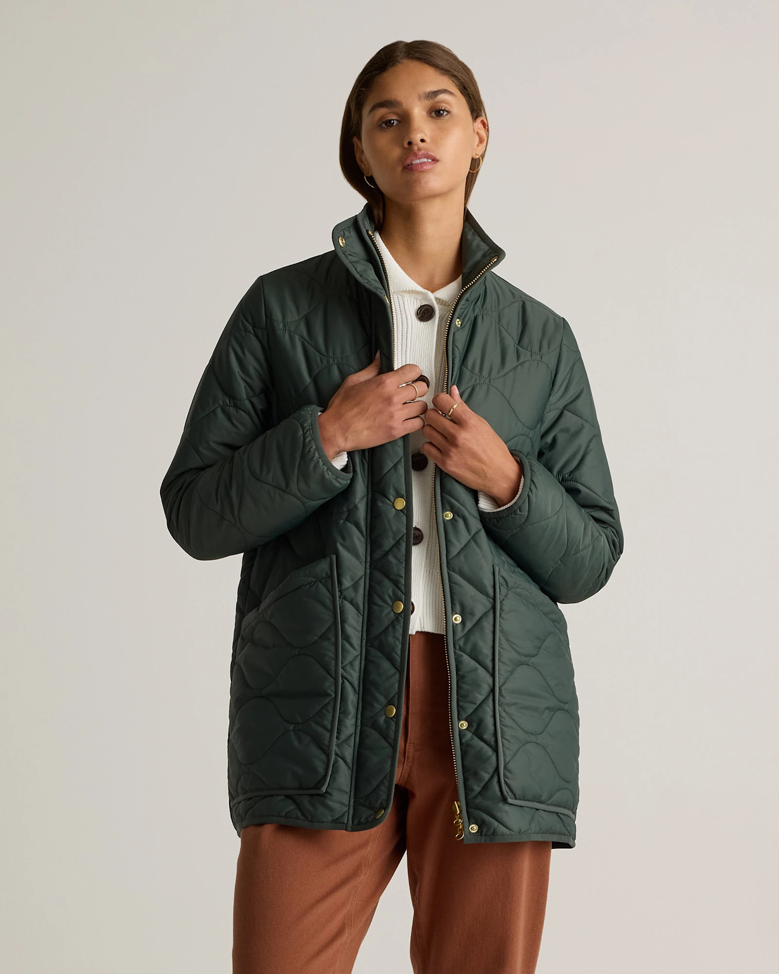 Quince | Women's Featherless Quilted Long Puffer Jacket in Black, Size Small, Nylon | Quince