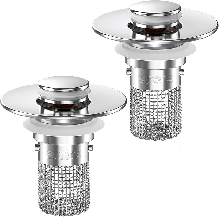 Bathroom Sink Drain Strainer,(2PCS) Pop-up Sink Drain Strainer with Removable Stainless Steel Str... | Amazon (US)