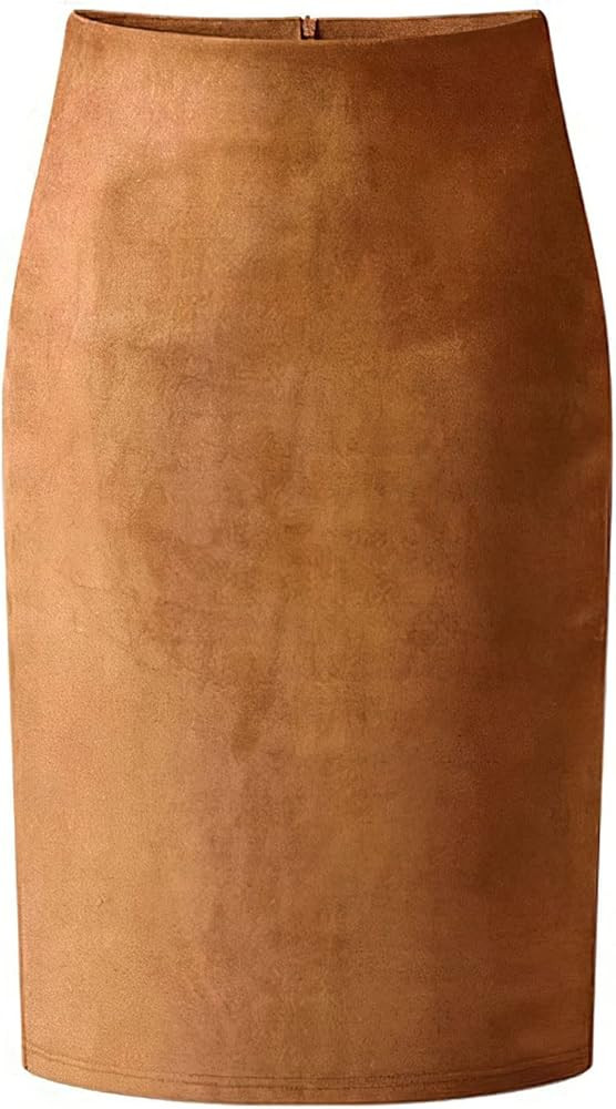 CHARTOU Womens Lightweight Elastic-Waist Faux Suede Leather Side Split Hip Packaged Skirt | Amazon (US)