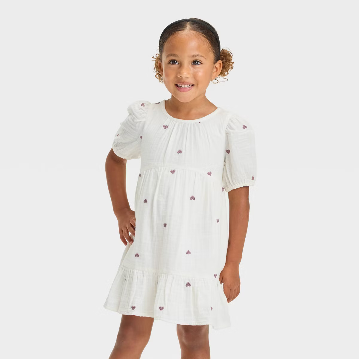 Toddler Girls' Hearts Short Sleeve Dress - Cat & Jack™ Cream | Target