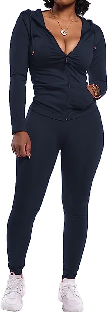 PRETTYGARDEN Womens 2 Piece Tracksuit Set Long Sleeve Zipper Hoodie Jacket With Sweatpants | Amazon (US)