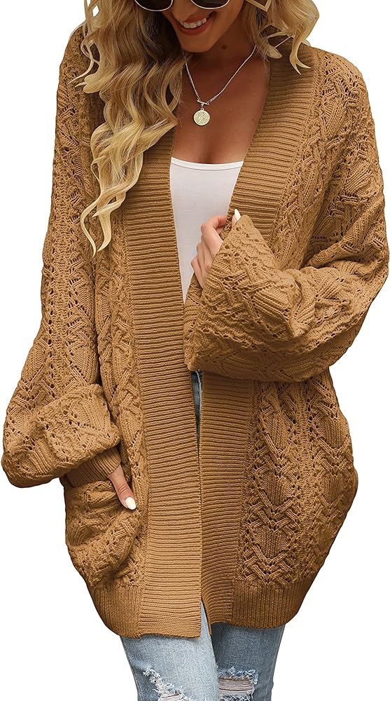 ANRABESS Women's Long Sleeve Cable Knit Open Front Boho Crochet Oversized Casual Cardigan Sweater... | Amazon (US)