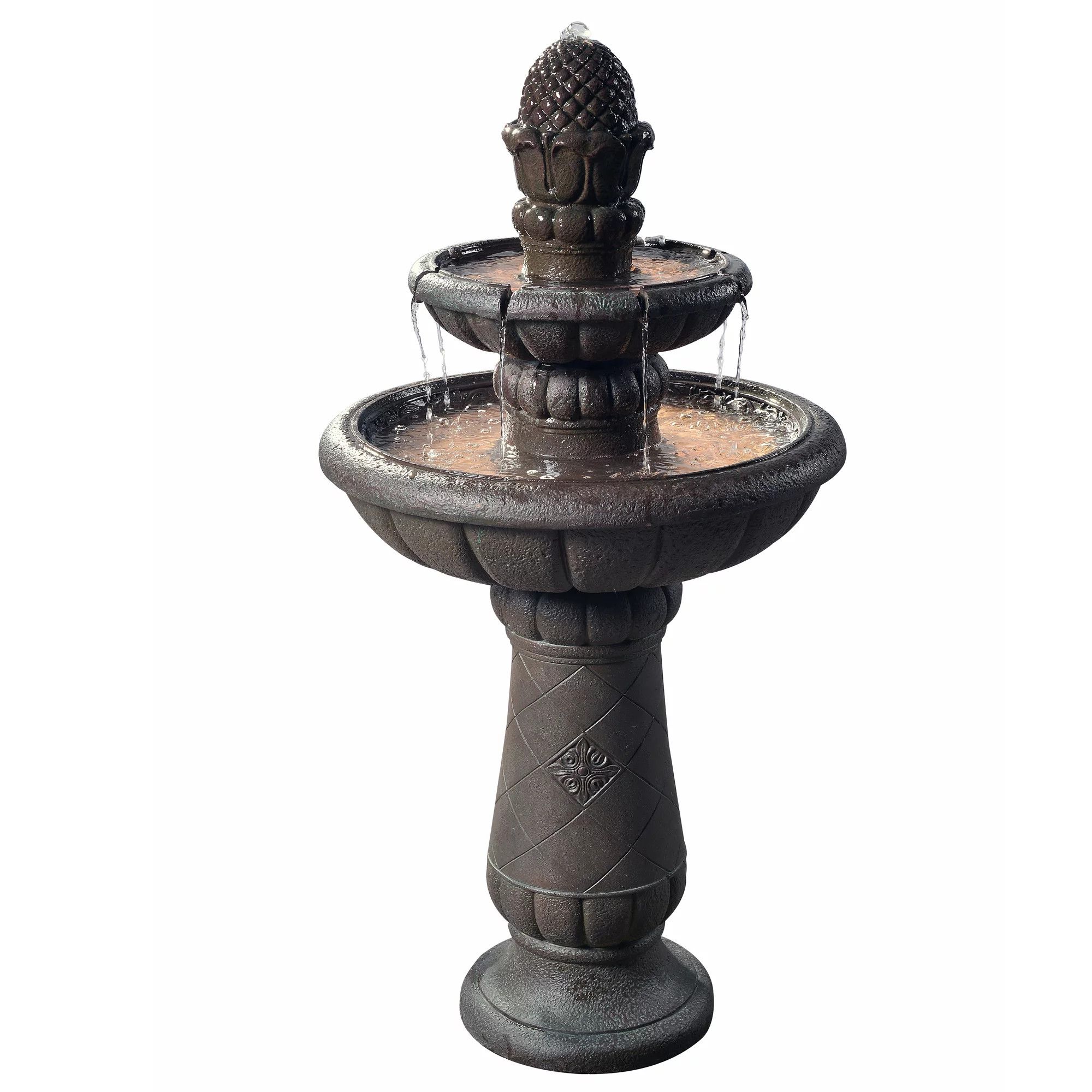 Teamson Home Outdoor Deluxe Pineapple 2-Tier Pedestal Fountain, Gray | Walmart (US)