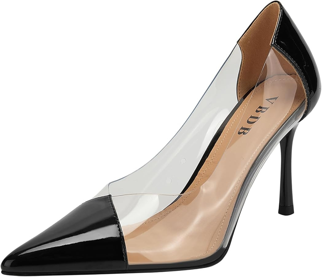 Clear Heels for Women Pumps Pointed Toe Stiletto High Heels Party Wedding Pumps Dressy Basic Shoe... | Amazon (US)