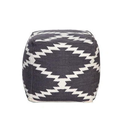 Poby Accent Pouf, 19 Inch Square Body, White And Gray Zig Zag Pattern | Wayfair North America