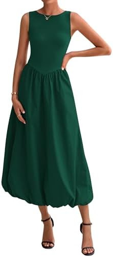 BTFBM Women's 2026 Summer Casual Sleeveless Midi Dress Patchwork Knit Tank Bubble Long Flowy Beac... | Amazon (US)