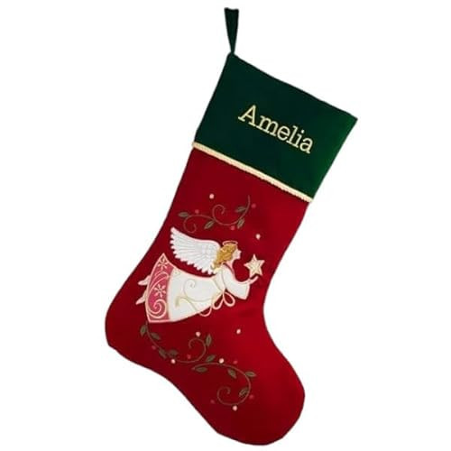 Personalization Universe Traditional Icon Personalized Christmas Stocking, Customizable with Any Name, Embroidered with Gold Braided Trim, 100% Polyester,Holiday Decor & Christmas, 19.5" L - Angel | Amazon (US)