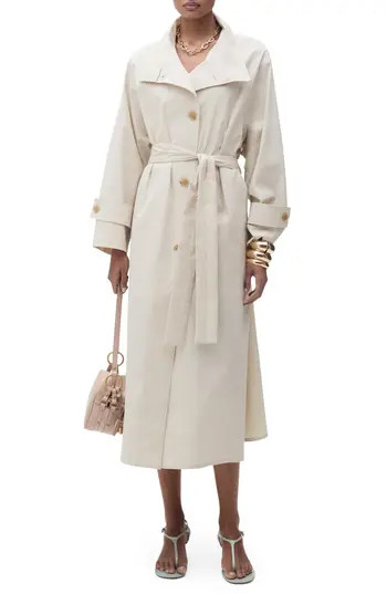 MANGO Overszie Stretch Cotton Trench Coat in Light/Pastel Grey at Nordstrom Rack, Size Large | Nordstrom Rack