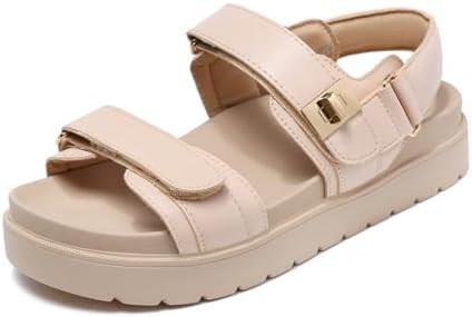 Amazon.com | FULORIS Women's Platform Sandals Slip on Comfort Adjustable Double Strap Sandal for ... | Amazon (US)