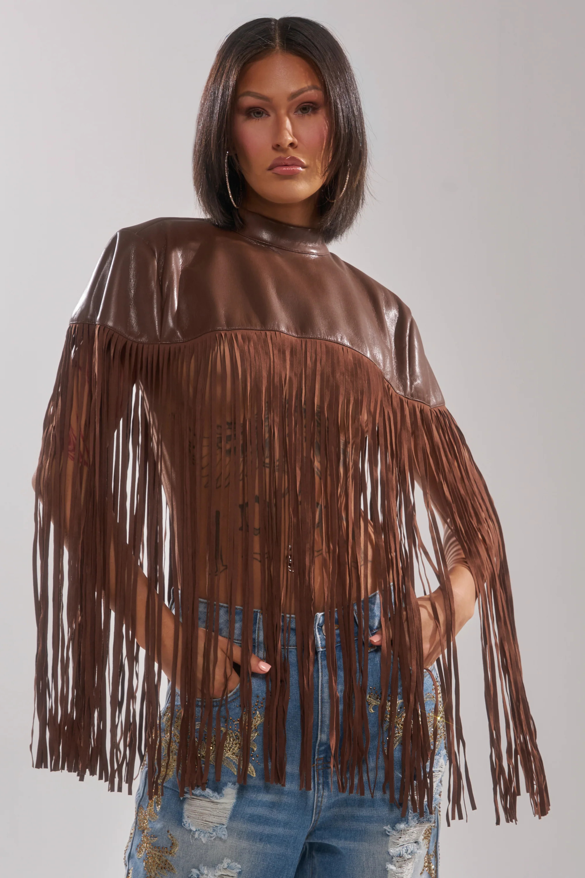 FRINGE FOR DAYS FAUX LEATHER TOP | AKIRA