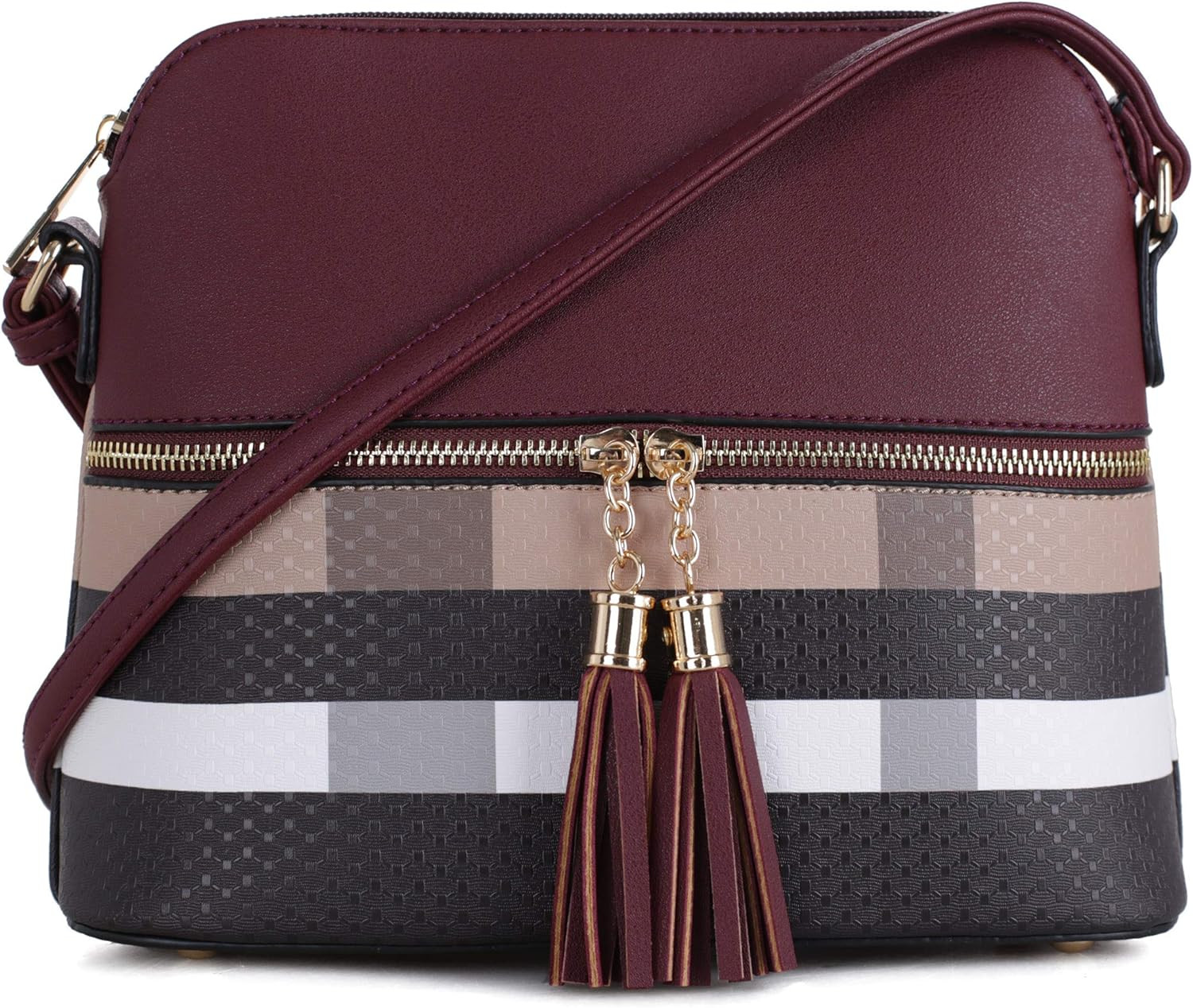 SG SUGU Lightweight Medium Dome Crossbody Bag Shoulder Bag with Tassel | Plaid Pattern | Amazon (US)