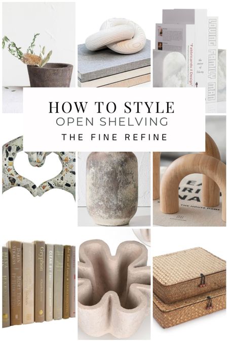 How to Style Open Shelving with a modern organic twist.  Firstly make sure your materials include lots of natural stones and wood textures. My favorite find: awsthetically pleasing and color coordinating real books already styled for you that come in a set. #homedecor #shelfstyling #organicmodern #naturalstone

#LTKhome #LTKCyberWeek #LTKHoliday