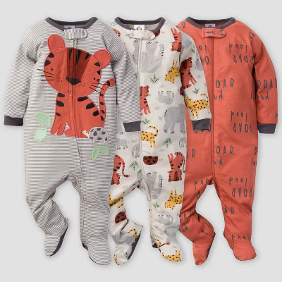 Gerber Baby Boys' 3pk Safari Sleep N' Play - Orange/Gray | Target