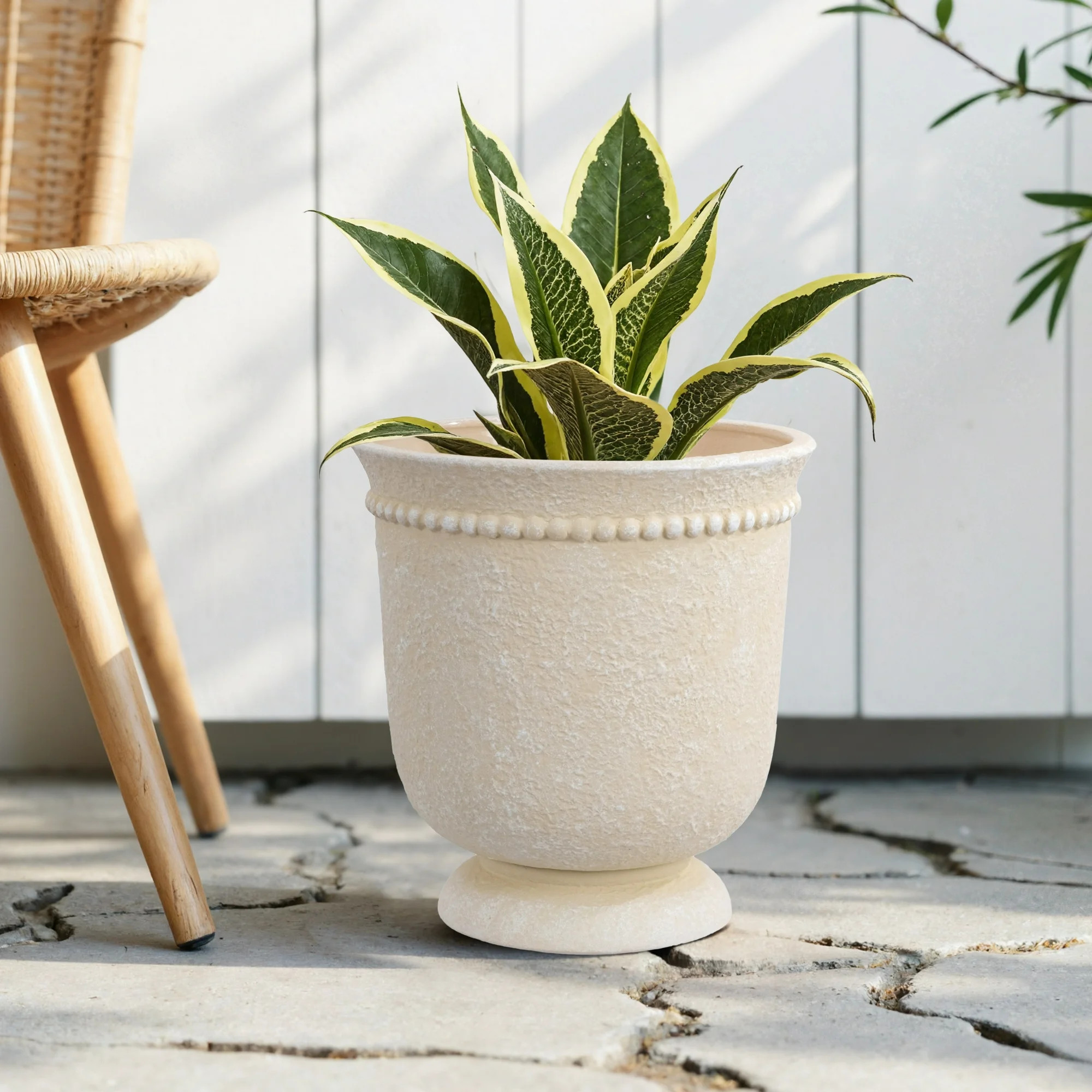 My Texas House 8" Cream Dot Urn - Ceramic Plant Pot, 8.1" Dia x 8.5" H | Walmart (US)
