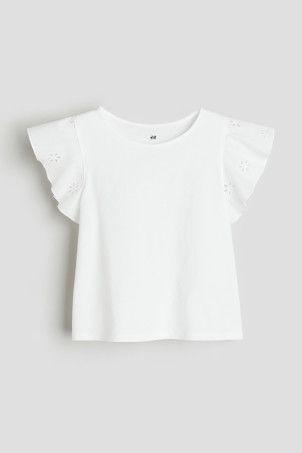 Flounce-trimmed Jersey Dress - Cream - Kids | H&M US | H&M (US + CA)